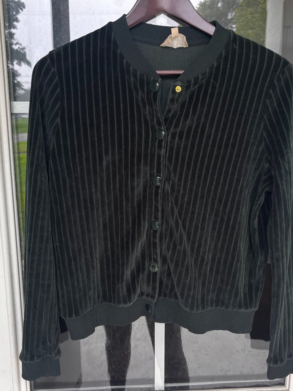 Sezane Teddy Iris Sage Ribbed Bomber Jacket Cardigan- Size Small